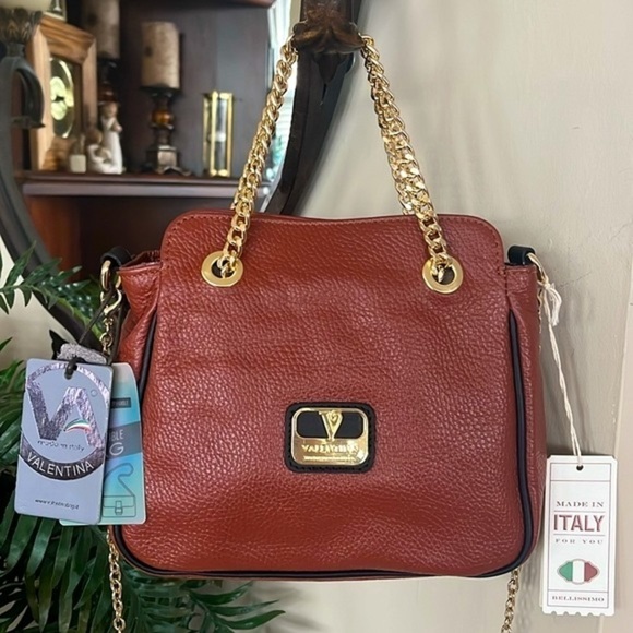 Brand New Valentina Genuine Leather Chain Convertible Handbag Crossbody Purse - Picture 1 of 16